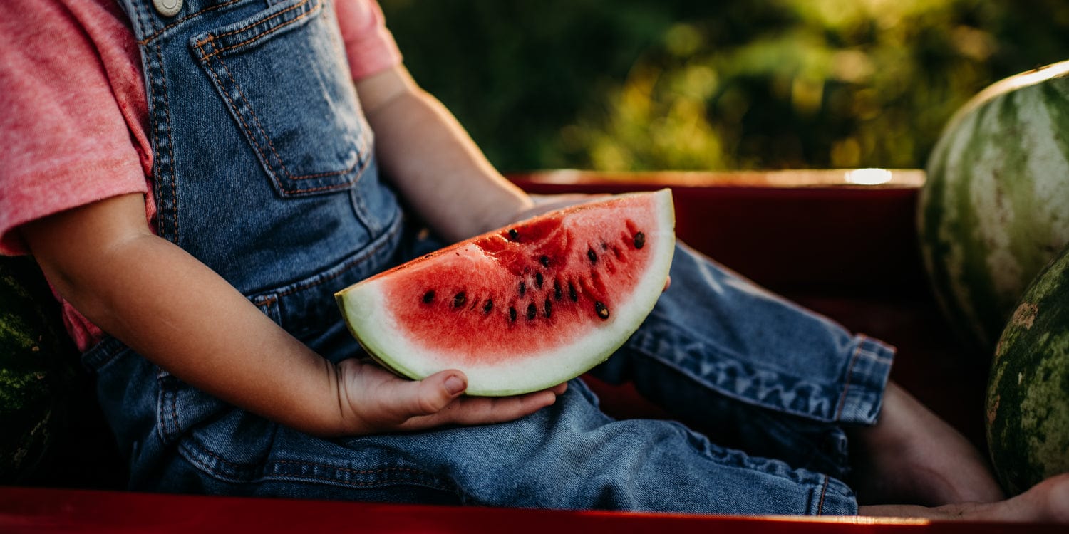 Boy holding slice of watermelon