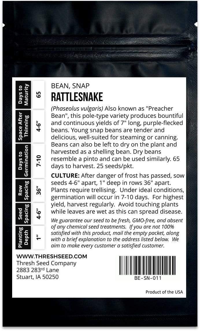 Rattlesnake Snap Pole Green Bean Seeds